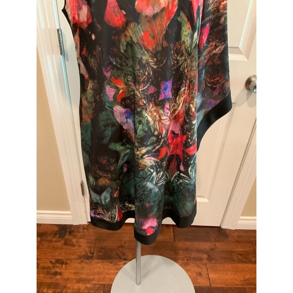 Ted Baker Black Multicolor Floral Patterned Sheath Dress W/ Draped Side, Size 4 - Picture 3 of 7